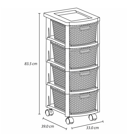 Cajonera Organizador Rimax Símil Rattan con 4 Cajones Altos Blanco