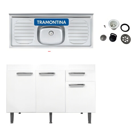Mueble Bajo Mesada + Pileta Inox Tramontina Color Blanco Mueble Bajo Mesada + Pileta Inox Tramontina Color Blanco