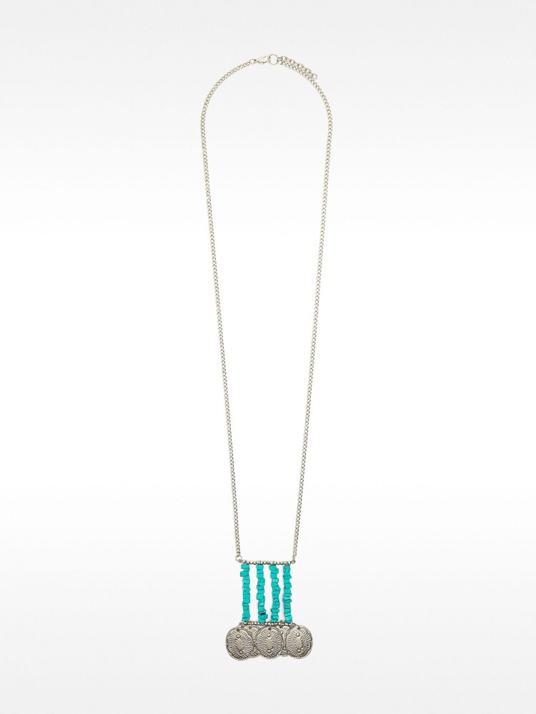 Collar Largo Colgante Con Piedras Y Medallas azul