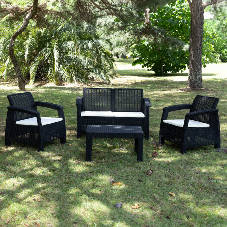 Juego de Jardín Santorini - 2 cuerpos, 2 butacas y mesa Negro