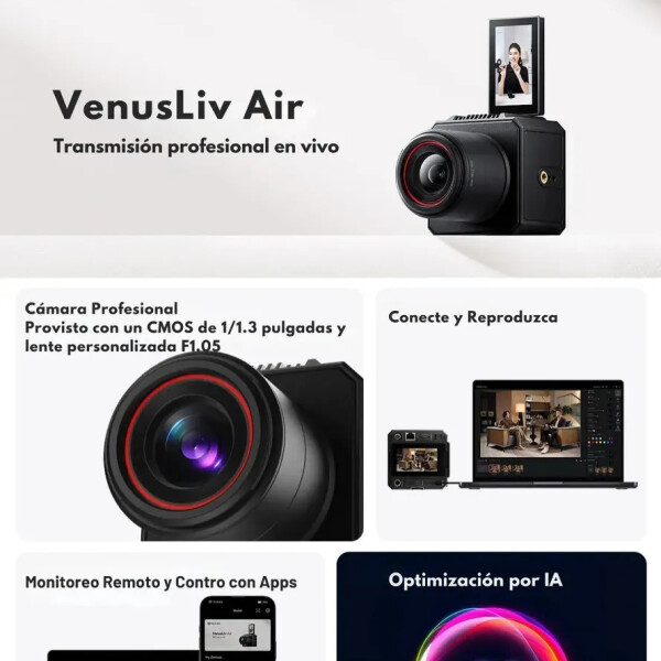 Cámara Para Streaming 4k Con Ia Y Pantalla Táctil CAMARA STREAMING HOLLYLAND VENUSLIV AIR