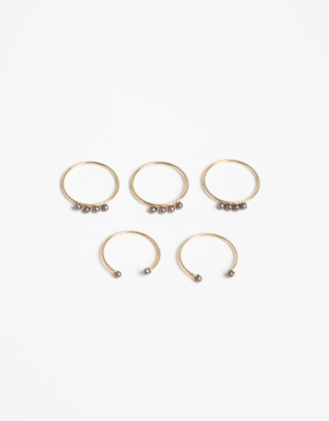 Sets Anillos Perla Set De Anillos Metal Y Perlas - Dorado