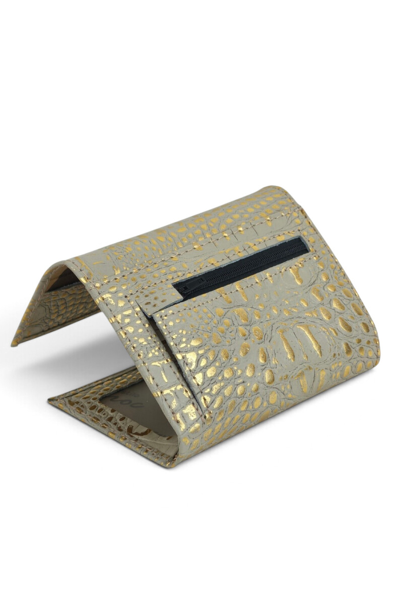 Set de Cinto y Billetera de Cuero Genuino Croco beige y dorado