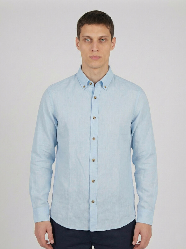 CAMISA LINO CLASICA CELESTE