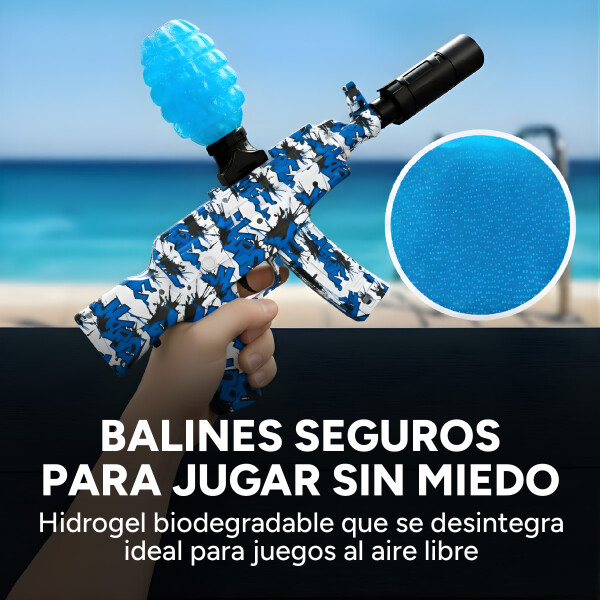 Pistola Hidrogel Ametralladora Luz Sonido Humo Recargable Color Azul