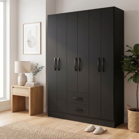 Ropero Placard 6 Puertas 2 Cajones Moderno Ancho 134 cm - Negro Ropero Placard 6 Puertas 2 Cajones Moderno Ancho 134 cm - Negro