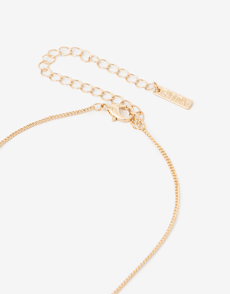 Cadena Corta con Dije Piedra Collar Con Dije Doble Corazón - Dorado