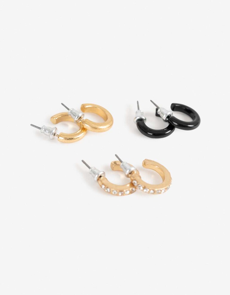 Aros Argollas Set Color Aros Argollas Set Black - Dorado