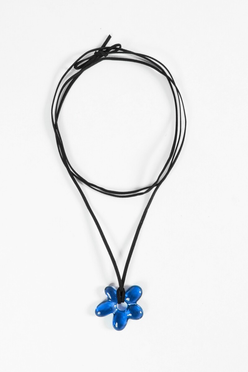 Collar cordón dije flor acrílico azul