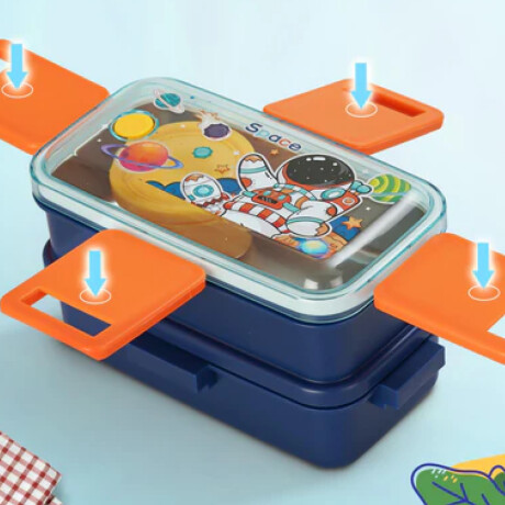 Vianda doble piso con cubiertos, division y tapa Azul