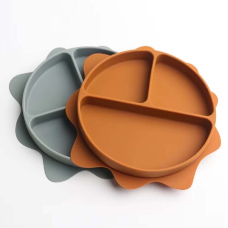 Plato con Separaciones p/ Comida Bebé en Silicona Diseño Sol Azul