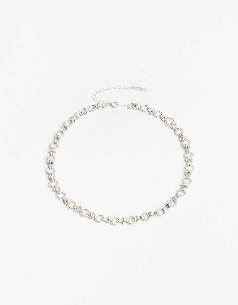 Collares Cortos Metal Collar Corto Cadena Metal - Plateado Plata Cepillada Mate