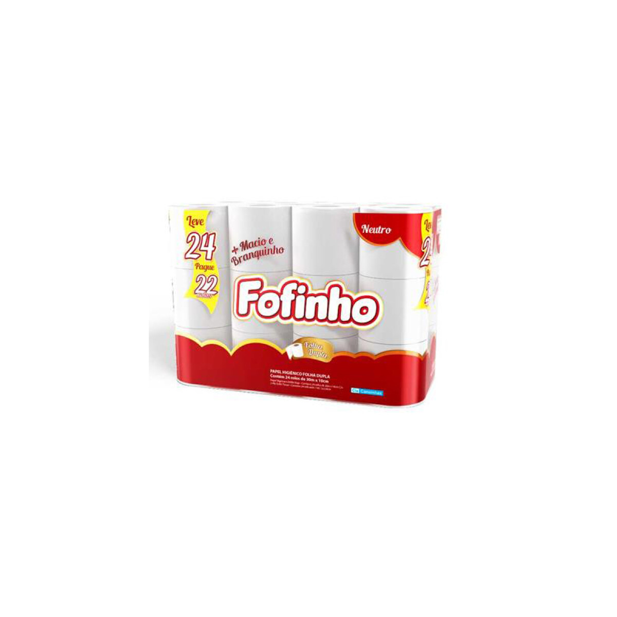 Papel Higiénico Doble Hoja 30M 16 Rollos FOFINHO (Super Blanco) 