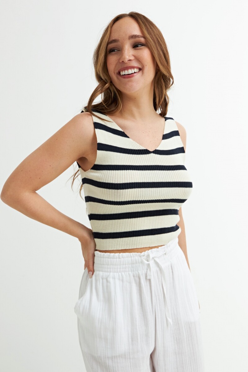 Top tejido rayado NEGRO