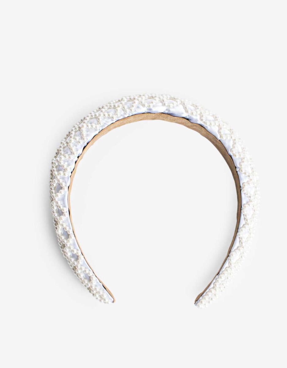 Vincha Puffy Con Perlas - Blanco nacarado/perlado 