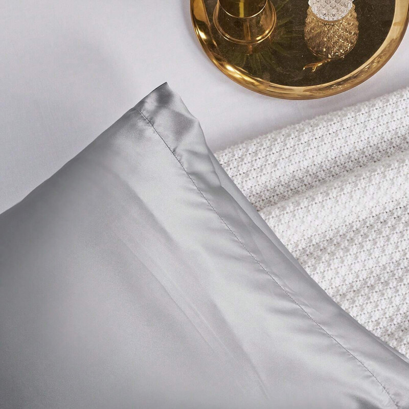 Funda Almohada De Satín Satén Tipo Seda Suave Gris Oscuro