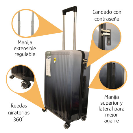 Valija Grande Rígida 4 Ruedas 360 Con Candado Tsa Gris/negro