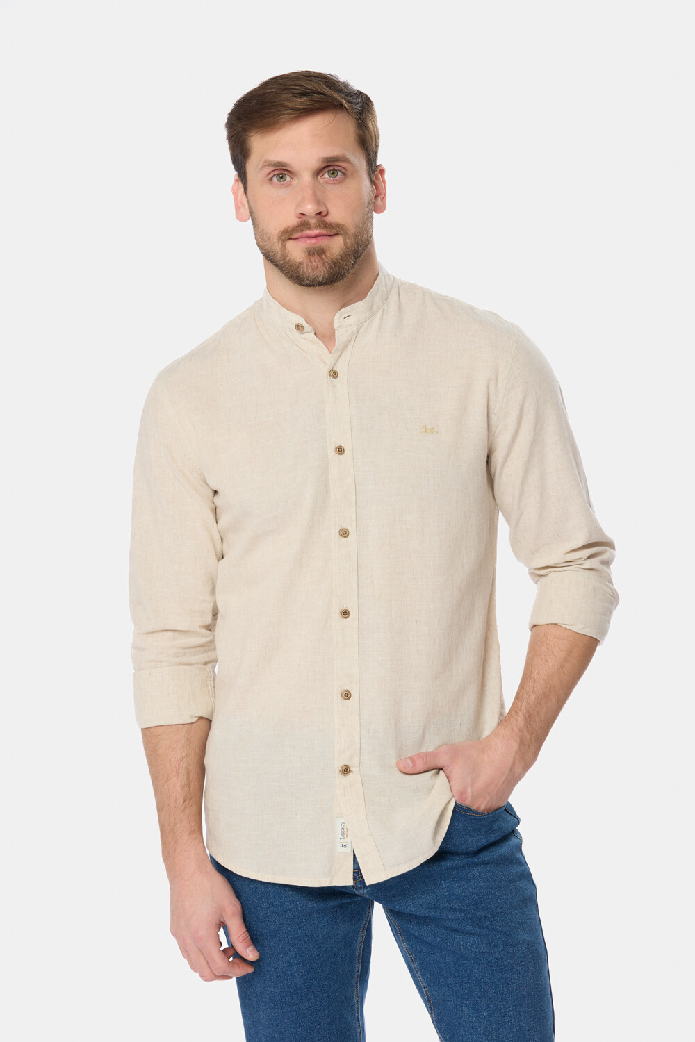 CAMISA DE LINO CUELLO MAO Beige