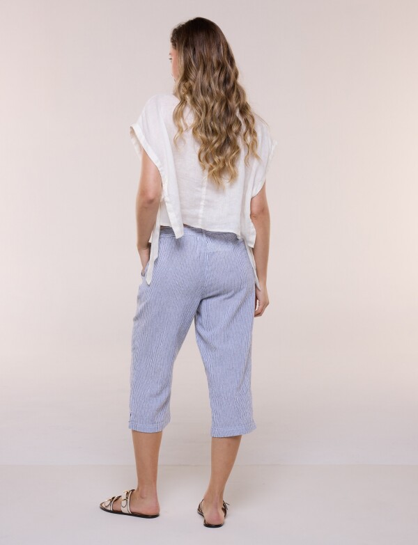 Capri Cintura Elastizada Y Detalle En Ruedo AZUL/BLANCO