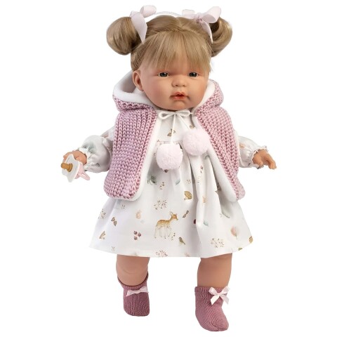 Muñeca Llorens Beba Joelle 38cm con Ropa de Algodón y Lana ® Diseño Joelle Chaleco Rosa