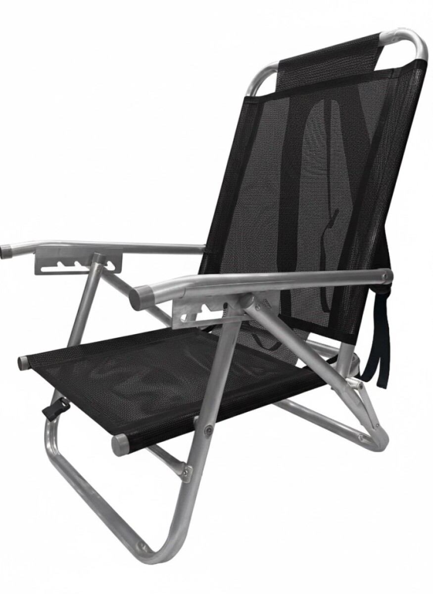Reposera Playa En Aluminio Reclinable C/mochila Miami Beach - NEGRO 