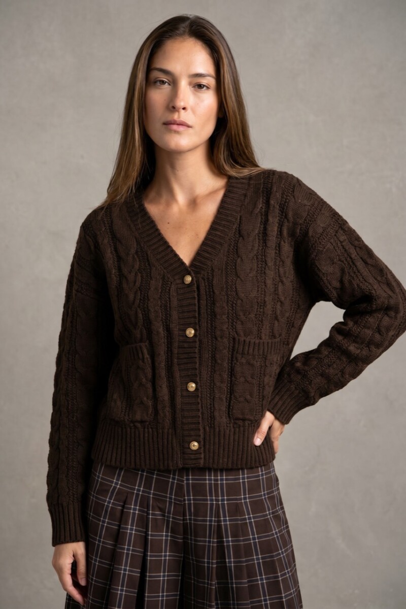 Cardigan Texturado Lana Chocolate