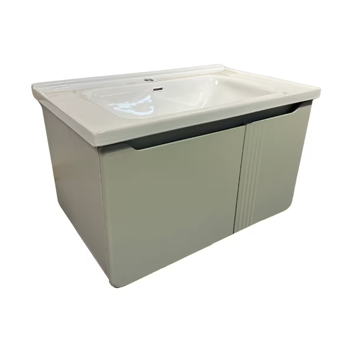 Mueble De Baño Suspendido Curve Verde 80 Cm Con Bacha De Loza 