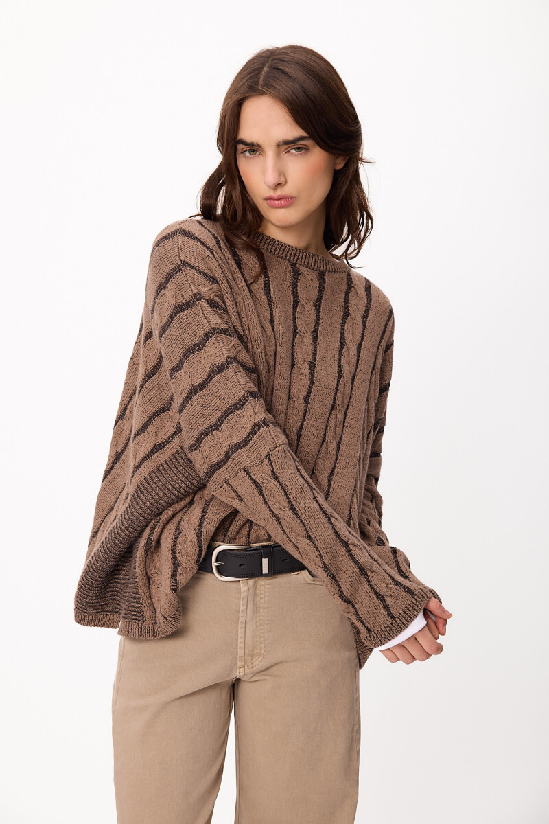 Sweater Lana Crop Oceano Negro/Marrón
