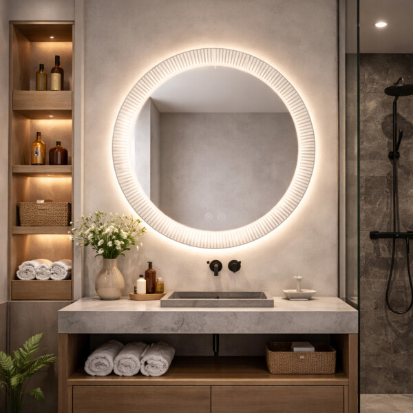 Espejo Tramado Led Redondo Baño 60 X 60 Cm Led05 ESPEJO REDONDO LED05 60CM BORDE TRAMADO