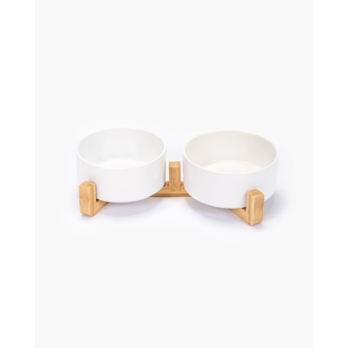 Comedero doble cerámica y bambú 28cm, Blanco - Comedero Doble Cerámica Y Bambú 28cm, Blanco 