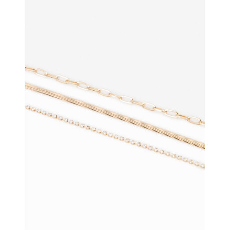 Set De Pulseras De Metal Y Strass Dorado