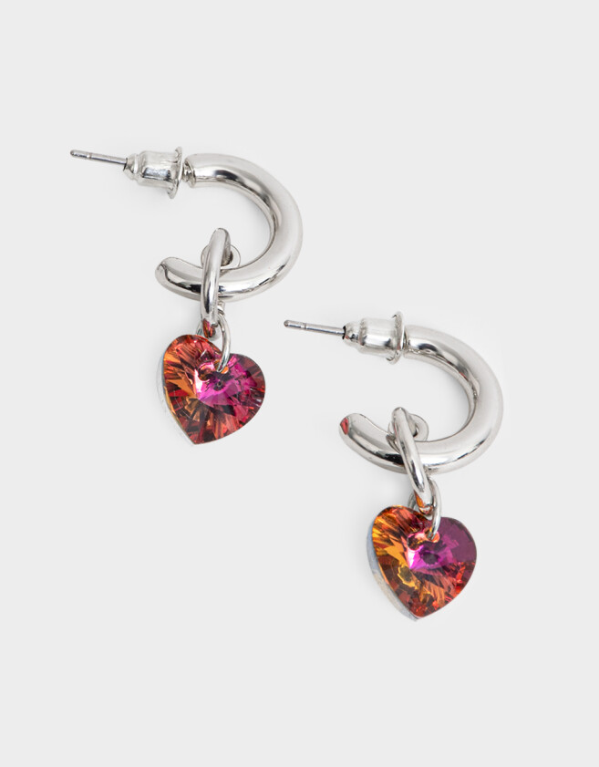 Aros Argollas Strass Corazón Aros Argolla Strass Corazón - Plateado