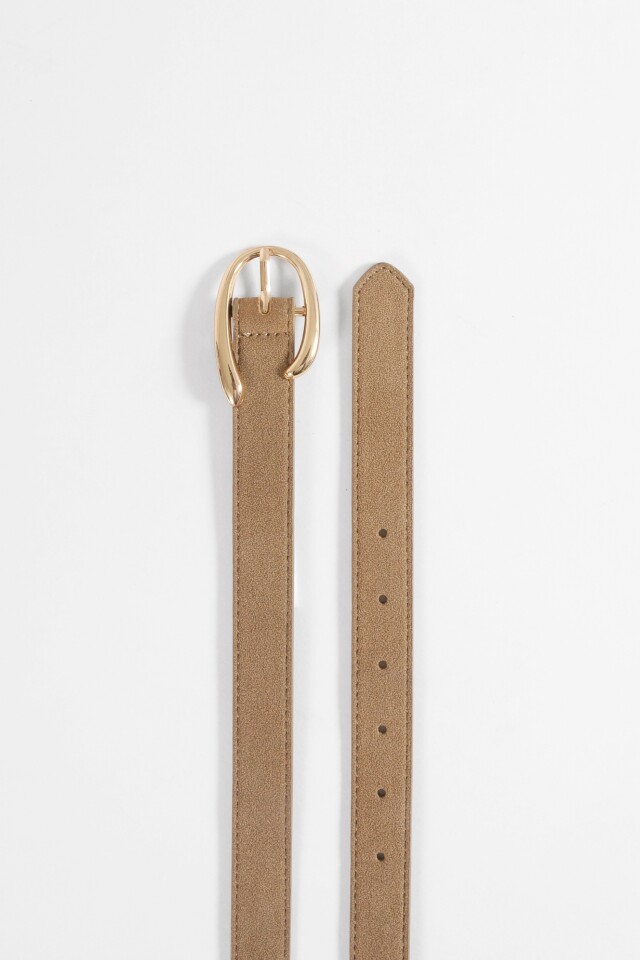 Cinturón hebilla ovalada beige