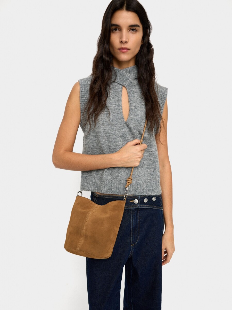 Bolso Bucket De Piel Con Bandolera camel