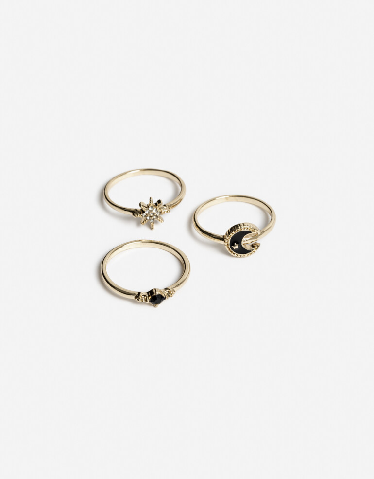 Sets Anillos Strass Set De Argollas Con Dijes - Dorado