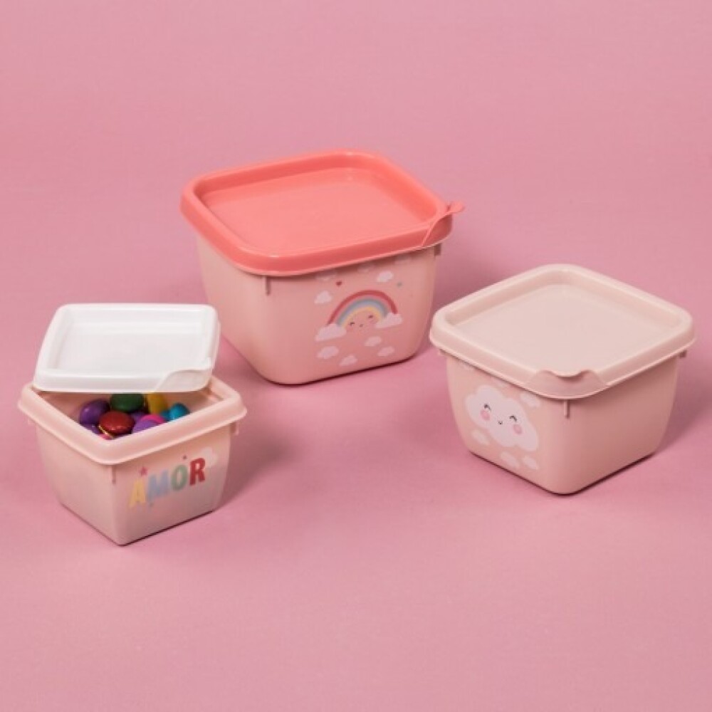 Set x3 tupper diseños arco iris