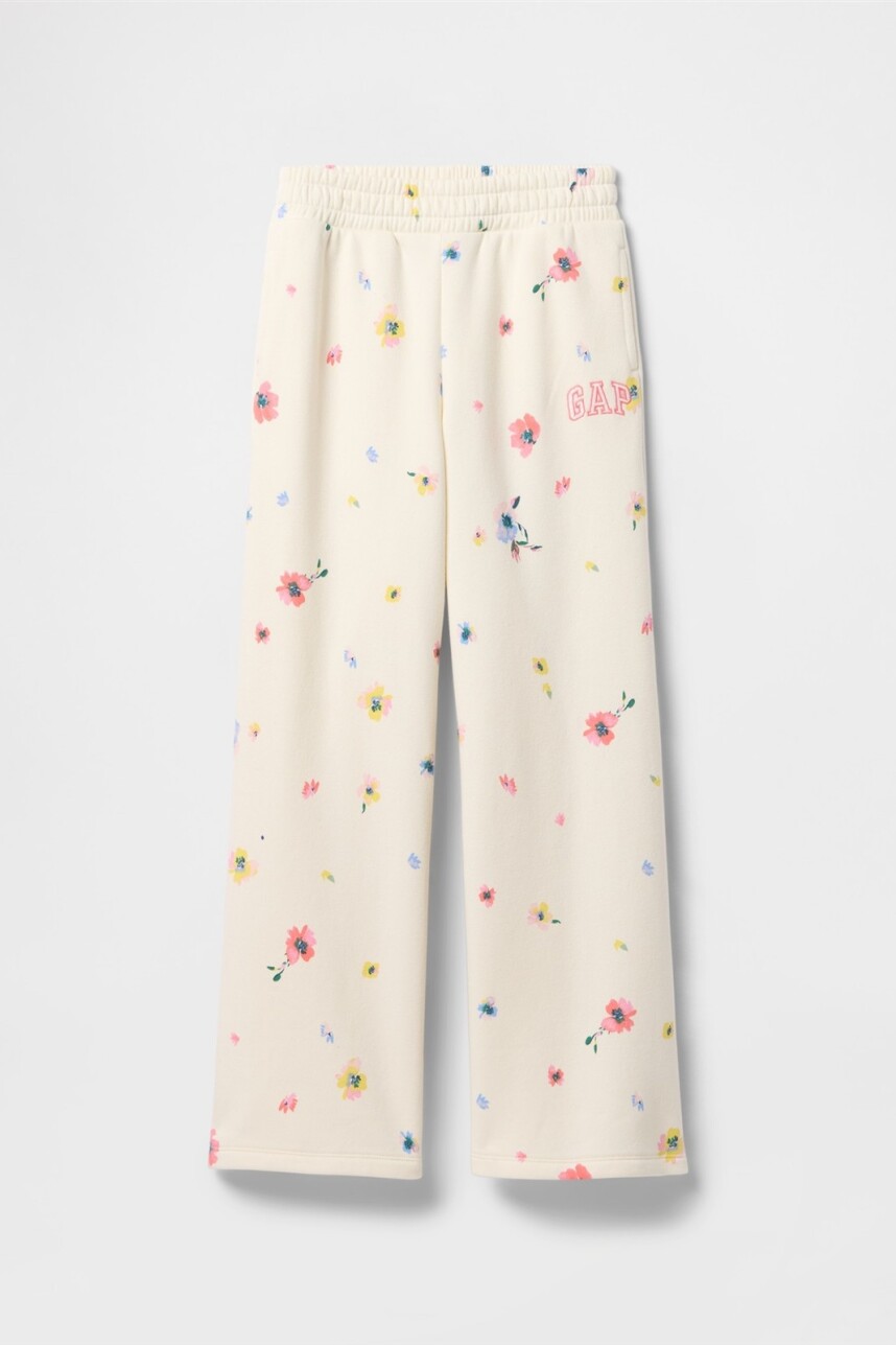 Pantalón Deportivo Wide Leg Logo Gap Niña White Floral Print