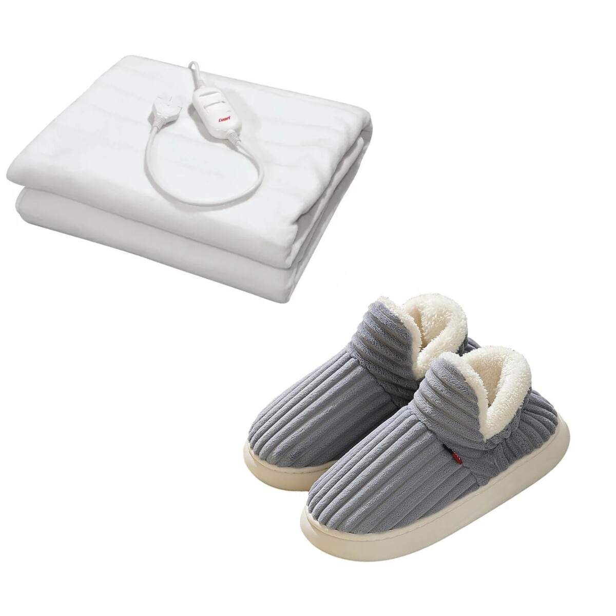 Set Invierno Calienta Cama Cuori 1 Plaza y Pantuflas Unisex - Gris 