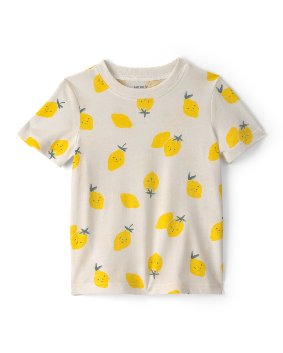 Remera de algodón, manga corta, color crema, diseño limones 