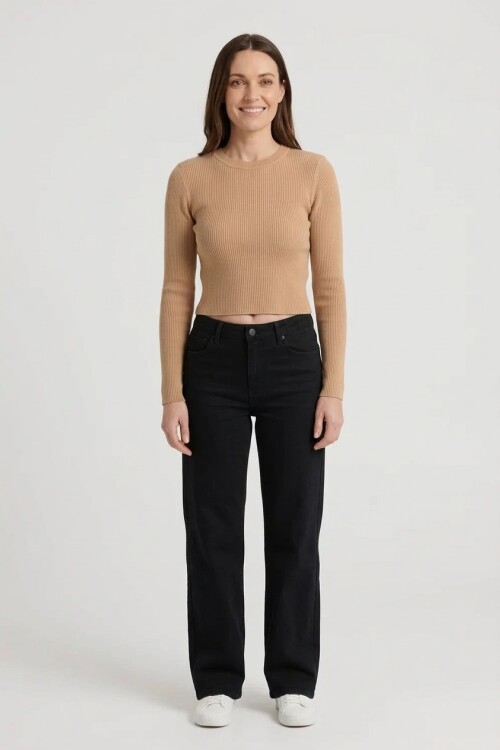 Sweater tejido rib escote a la base TOSTADO