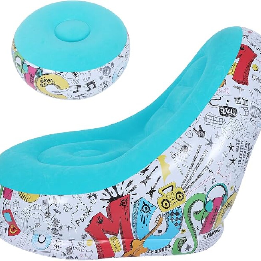 Sillón Inflable Con Puff Sofá Con Apoyapies Celeste