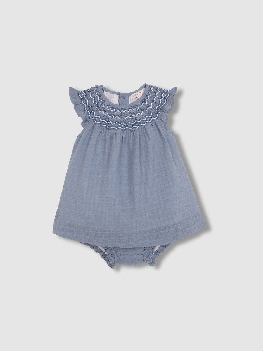 Vestido Liso Con Nido De Abeja A Contraste Gris