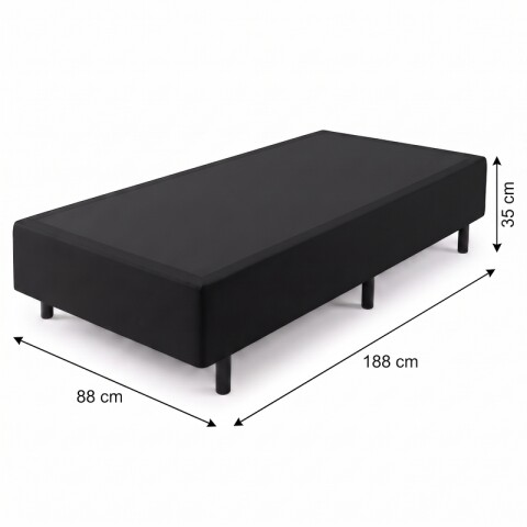 Base Box Sommier Tapizada Negra para Colchón 1 PLAZA 88 x 188 x 35 cm