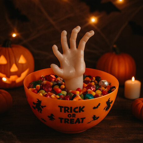 Bowl decorativo naranja con mano para dulces Halloween Naranja