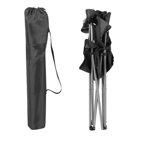 Silla de Tela Plegable Posa Vaso y Bolso Camping Playa Pesca Negro