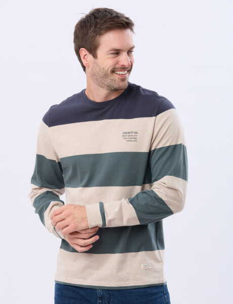 REMERA RAYADA DE ALGODÓN Beige