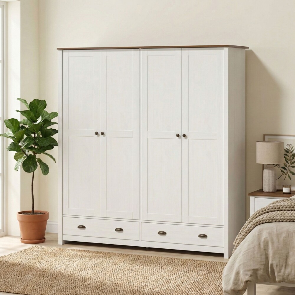 Ropero 4 puertas 2 cajones - Madera maciza - Linea Colonial Blanco