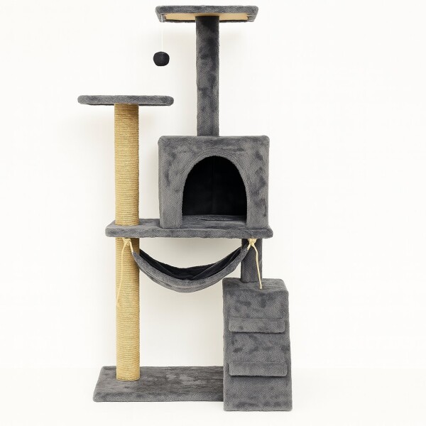 Gimnasio Rascador Para Gato Torre Casa Hamaca Escalera Atrix Variante Color Gris Oscuro