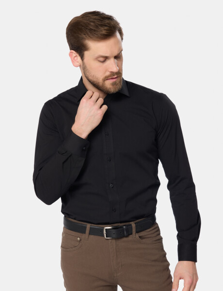 CAMISA LISA DE VESTIR CON SPANDEX Negro