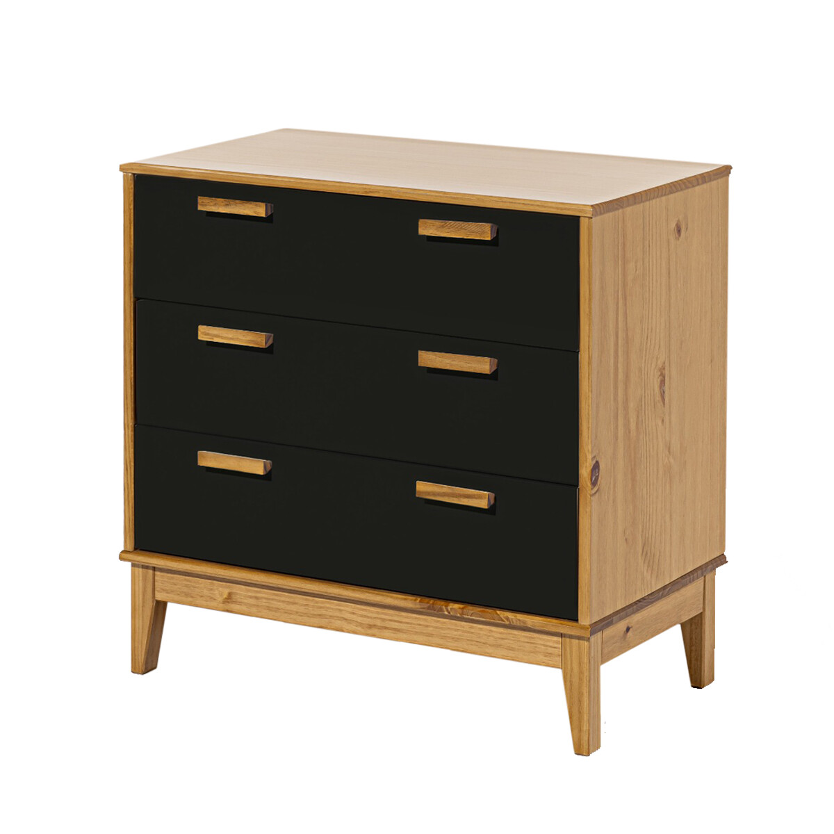 MESA DE LUZ O NOCHE 3 CAJONES DE GRAN TAMAÑO MINI CÓMODA CAJONERA EN MADERA MACIZA - NEGRO 